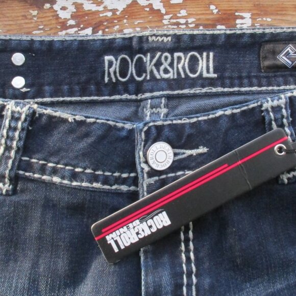 New ROCK & ROLL Cowgirl Jeans Size 33 Low Rise Dark Blue Bootcut Denim - Picture 12 of 12